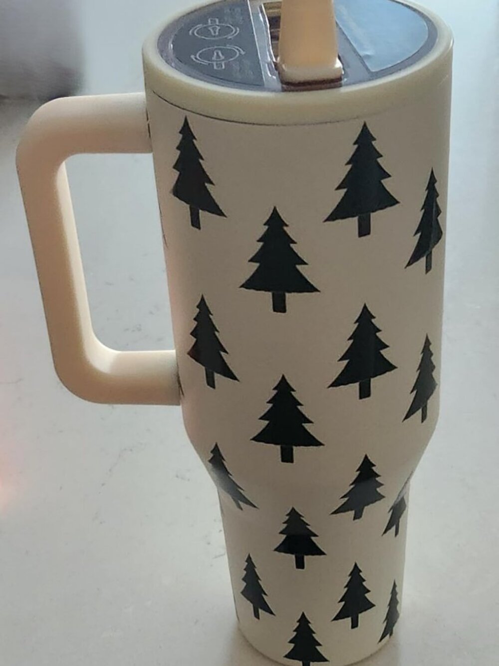 Liquid Flask 40oz Insulated Tumbler - Cream color with Pine Trees - Picture 3 of 7